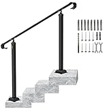 VEVOR Handrails for Outdoor Steps, Fit 2 or 3 Steps Outdoor Stair Railing, Wrought Iron Handrail, Flexible Front Porch Hand Rail, Black Transitional Hand railings for Concrete Steps or Wooden Stairs