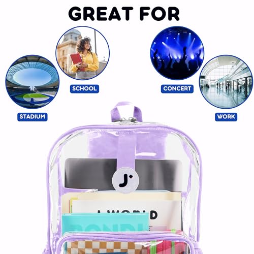 Image of J World Heavy-Duty Clear Backpack for Girls Women Kids. Large Transparent See Through TPU Laptop Bookbag for School, Digital Lavender