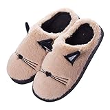 Minetom Mujer Hombre Otoño Invierno Zapatillas de Estar Lindo Gato Gatito Kitty Pantuflas Unisexo Antideslizante Cálido Peluche Zapatos para Exterior e Interior A Caqui 41/42 EU