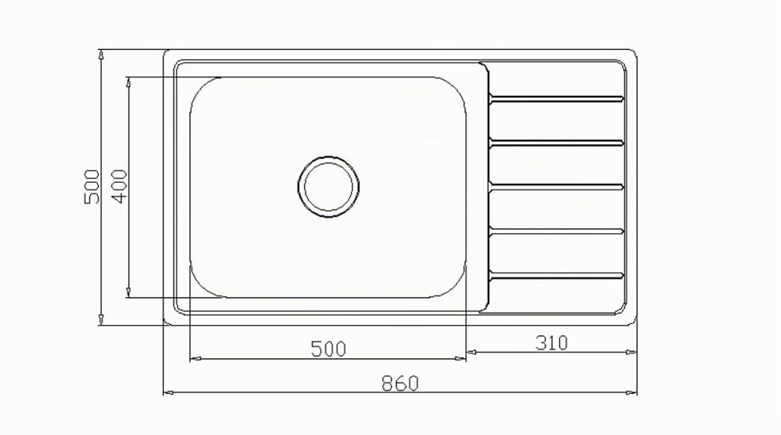 Lavello in acciaio inossidabile 304 18/8 0,8 mm, Lavello da incasso 1 vasca 86 x 50 x 18 cm, Lavello da cucina, piccolo, rettangolare (Scolapiatti a destra)