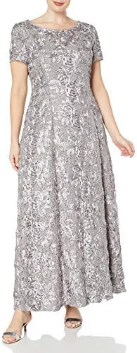 Alex Evenings Women's Plus-Size Long A-line Rosette Dress with Short Sleeves, Dove, 24W