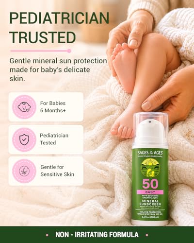 Image of Mineral Baby Sunscreen SPF 50 with Beef Tallow for Face & Body, No White Cast, Non-Nano Zinc Oxide, UVA /UVB Protection, Fragrance Free, Reef Safe, 80 Min Water Resistant, 3.4 fl oz