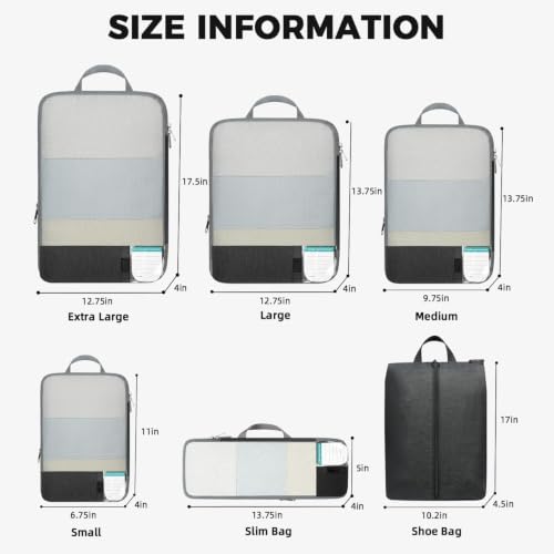 LSLCQW 6 Set Lightweight Compression Packing Cubes with Packing List, Anti-Tearing Expandable Organizer Bags for Travel, Black - image 2