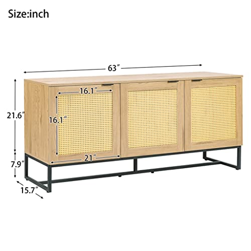 Casual Jackets Utensil Cabinet Storage 63 Inch With 3 Doors, Wood Mdf Console Table Kitchen Dining Room Storage #TOP2