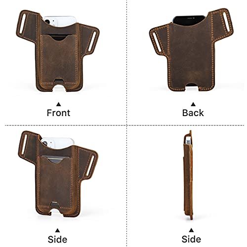 Hiram Leather Cellphone Holster Universal Waist Bag Sheath with Belt Loop for 6.7 inches Mobile Phone Cellphone Pouch with Card Slot Compatible with iPhone for Men (Left-handed) - Image 3