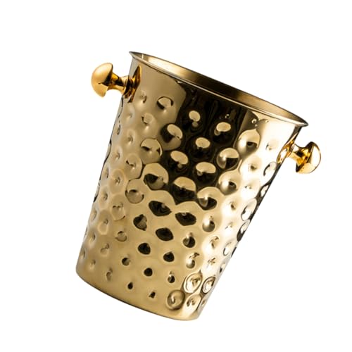 ROMISBABA Secchiello Ghiaccio Acciaio con Design Martellato Contenitore Raffredda Vino per Bar Casa e Feste Maneggevole e Sicuro Elegante Colore Oro