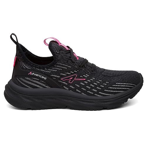 Tênis Feminino Corrida Advanced PRO Run Ultra Leve Caminhada Academia Cor:Preto-Rosa;Genero:Feminino
