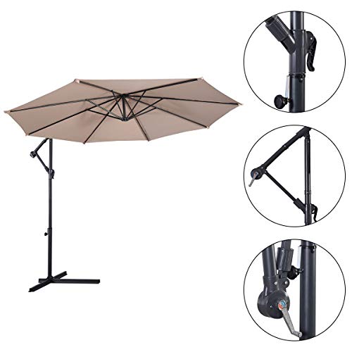 Tangkula Patio Umbrella, 10 Ft Outdoor Offset Hanging Umbrella With Crank And Cross Base, 8 Steel Rips, Sturdy Frame And Adjustable Umbrellas For Garden Poolside Deck Market (Beige) #TOP4