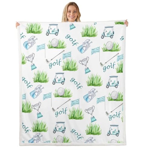 Erosebridal Golf Fuzzy Plush Throw Modern Leisure Sports Fleece Blanket Golf Club Cart Sherpa Blanket for Kids Boys Girls,Ball Games Fashion Decor for Bed Couch Throw 50'x60'