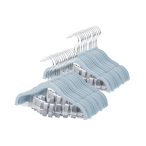 ManGotree Cintres en Velours pour Bébé avec Pinces, Cintres Antidérapants pour Jupes pour Enfants de 30 cm, Cintre Enfants Peu Encombrants pour Pantalons, Robes, Vestes (28 Paquets, Bleu)