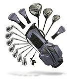 XDriveMax 15-Piece Men's Complete Golf Club Set - Forged Titanium 10.5° Driver, #3 Fairway, #4 Hybrid, 5-SW Stainless Steel Irons, Putter and Lightweight Stand Bag - Right,Grey