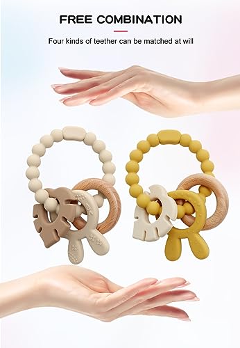 Image of | Bohemian Teether | Baby Teether | Sensory Exploration and Teething Relief | 100% Food-Grade Silicone Teether Toy | BPA Free | Chewbeads | Silicone with Beechwood Ring | (Tan)