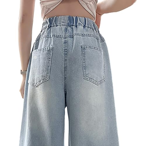 Tween Girls Baggy Jeans-Wide Leg Pearl Denim Pants with Pockets, Fashion Casual Elastic Waistband Jeans for Girls3