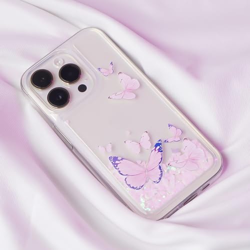 Image of PEEPERLY Back Cover Case for iPhone 11 Pro Scratch Resistant Anti-Slip TPU Shockproof Protective Durable Butterfly Glitz Glam Case for Girls & Women(Pink)