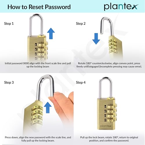 Image of Plantex 4-Digit Code Combination Brass Locks /Number Lock /Portable Luggage Lock /Travel Lock for Briefcase /Laptop Bags - Pack of 1 (Small, Brass Antique)