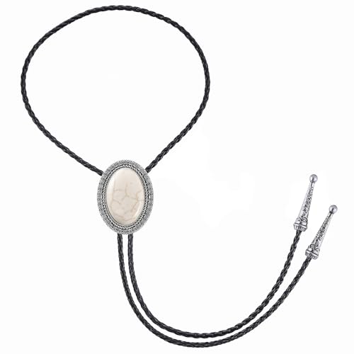 Image of Jeilwiy Bolo Tie for Men Real Stone Westwern Cowboy Ties Silver Bolos Women Leather Necktie Gift for Birthday Christmas