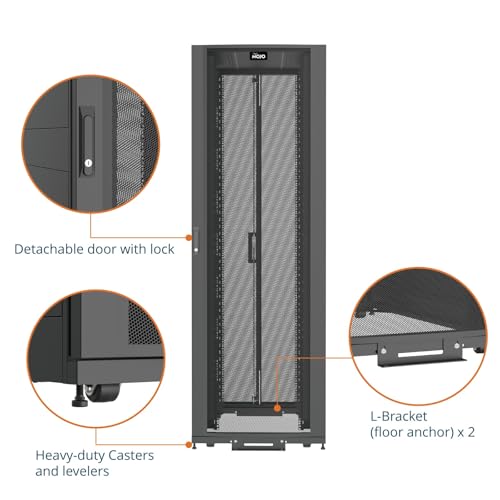 Image of Tecmojo 48U Server Rack Cabinet - PRE-Assembled 32inch Width 48inch Depth IT Network Equipment Cabinet Rack Enclosure with Casters - 3000lbs Weight Capacity,Black