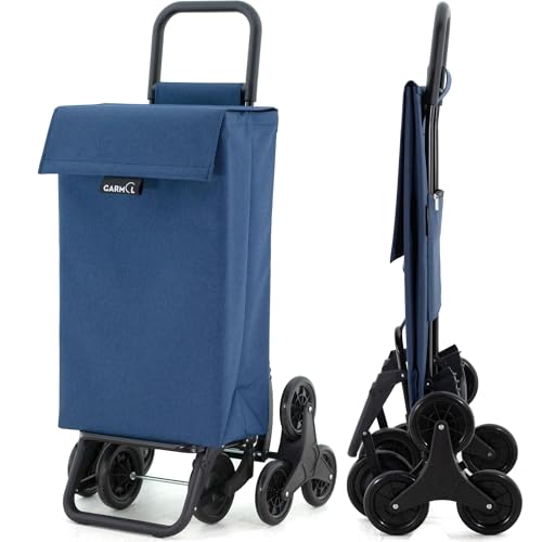 GARMOL Carro de la Compra Plegable 48 Litros | Carro de la Compra 8 Ruedas Gran Capacidad | Carrito Compra Plegable Color Azul Marino