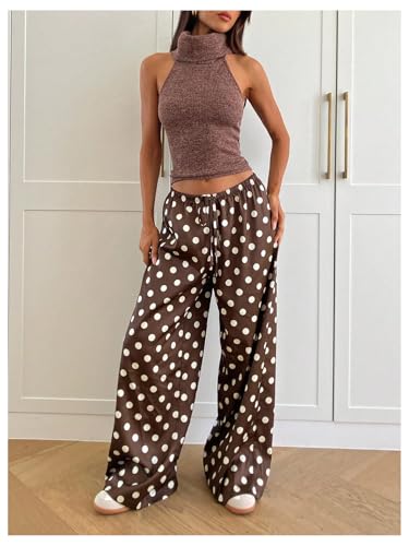 Image of MakeMeChic Women's Summer Satin Silk Pants Casual Flowy Pants Beach Vacation Wide Leg Pants