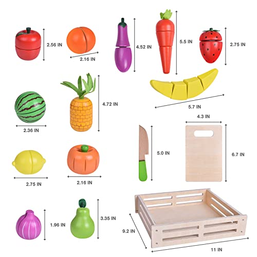 image for FUN LITTLE TOYS 35PCS Wooden Play Food for Kids Kitchen, Pretend Cutti
