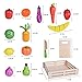 FUN LITTLE TOYS 35PCS Wooden Play Food for Kids Kitchen, Pretend Cutting Food Toys with Wooden Tray, Dishes and Knife for Kids, Pretend Play Food for Christmas Birthday Gifts