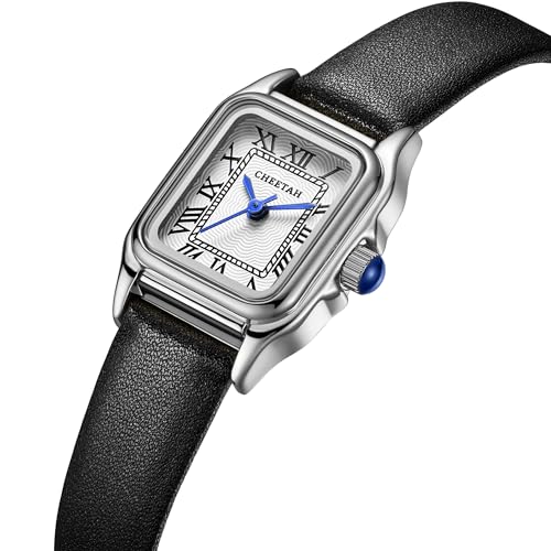 CHEETAH Women’s Leather Strap Watch, with Silver-Tone Small Vintage Rectangular Case, Roman Dial by CHEETAH - Used condition - Image 2