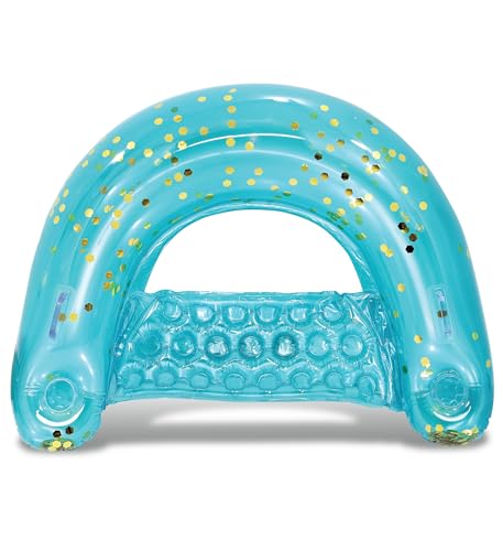 Image of POZA Inflatable Pool Float Chair - Luxurious Lounger Filled with Sparkle Confetti, 2 Built in Cup Holders & Handles, Water Floating Chair for Beach, Lake & Swimming Pool - 48 x 38 Inch