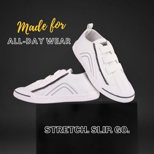 Image of Men's Black Canvas Sneakers - Stylish Casual Shoes with Non Tie Elastic Laces | 7mm Memory Foam & EVA Insole | Lightweight & Comfortable Everyday Footwear (Sizes 6-10)