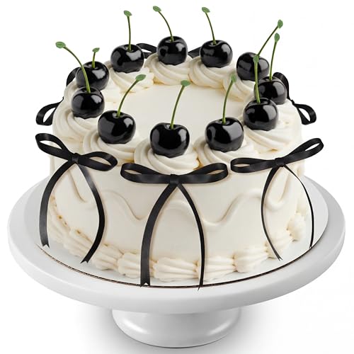Décoration de gâteau cerises et nœuds pour anniversaire chic