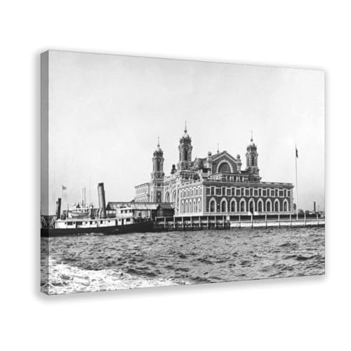 Toile vintage Ellis Island New York 1918 par WCYB, décoration murale haut de gamme pour bureau