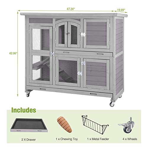 Gutinneen Rabbit Hutch Indoor Outdoor Bunny House Bunny Cage On Wheel With Plastic Tray 47Inch thumb #4