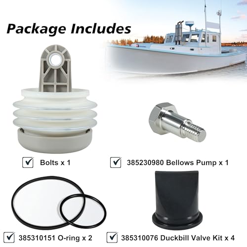 Image of Fits for Dometic Sealand 385230980 Pump Bellow Kit, 385310076 Duckbill Valve (4 Pack) and 385310151 O-Ring (2 Pack) Replace for S, T, J series Vacuum Pump for RV and Boat Toilet Vacuum Pump System