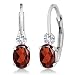 1.18 Ct Oval Red Garnet White Sapphire 925 Sterling Silver Leverback Earrings