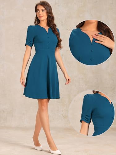 Image of Allegra K Formal Work Dress for Women's Puffy Sleeve A-Line V Neck Office Dresses