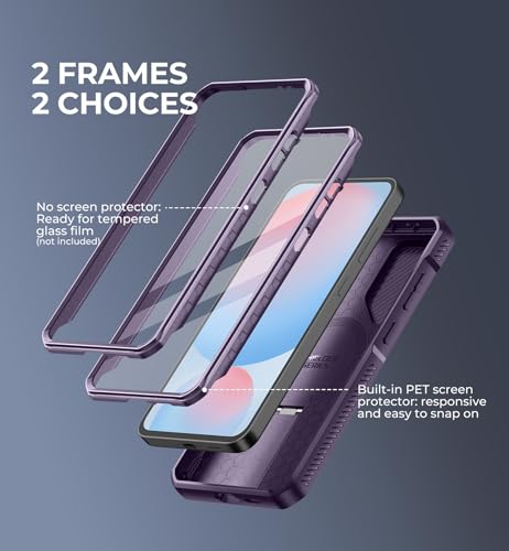 Image of Dexnor for Samsung Galaxy S24 FE Case with Camera Cover & Adjustable Kickstand & Built-in Screen Protector, Magnetic Rugged Shockproof Bumper Cases Heavy-Duty Magnetic Protective Cover,Phantom Purple