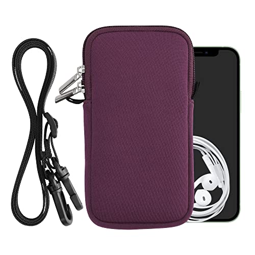 Kwmobile Neoprene Phone Bag Xl - 6.7/6.8" - 6.7 X 3.3 Inches (17.2 X 8.4 Cm) Universal Case Holder With Neck Strap And Zipper - Berry #TOP7
