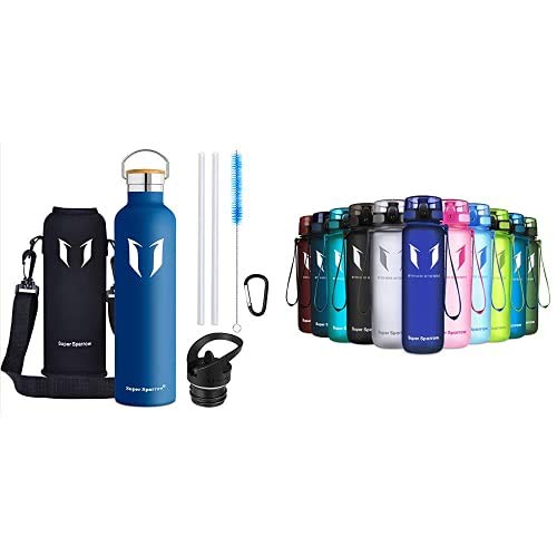 Super Sparrow ZK-1L-Blueberry Botella Agua, Apto para Todas Las Personas, Arándano, 1000ml-32oz + X-Methyl Blue-17oz Botella, Azul Metílico, 500ml-17oz Cover