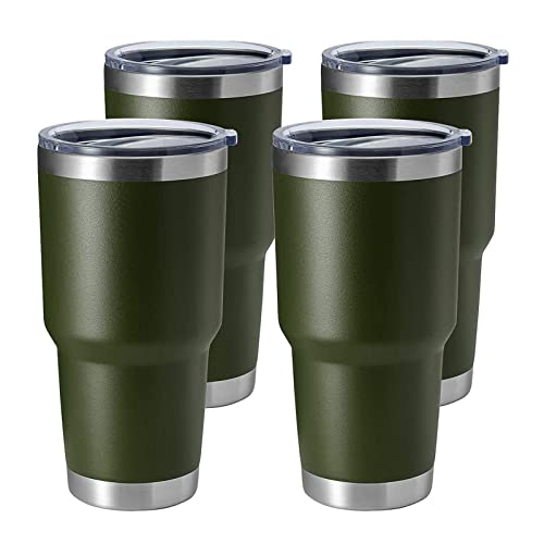 Image of 30oz Tumbler Stainless Steel Coffee Tumbler Double Wall Vacuum Insulated Travel Mug with Lid (Army Green, 4 Pack)