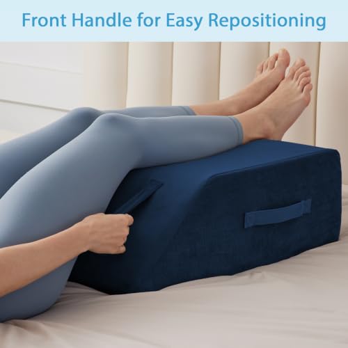 Image of MEGCXIT Leg Pillow Elevation Blood Circulation, Leg Wedge for Elevation for Swelling, Leg Elevating Pillow for After Surgery, Memory Foam Foot Knee Pillow for Back Sleeping 24x19x8 Inch Navy Blue