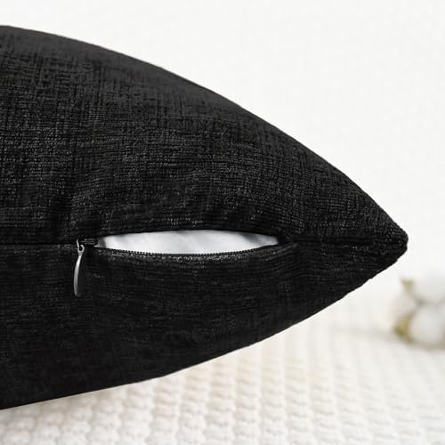 Image of CaliTime Throw Pillow Covers Decorative 24 X 24 Inches Pack of 2 Cozy Chenille Cushion Cases for Couch Sofa Bed Living Room Home Black