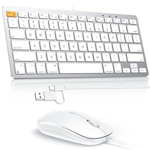 OMOTON Wired Keyboard and Mouse Compatible with Mac, Keyboard with Dual Interface (Type-C and USB A), Mouse with USB A Interface for MacBook Pro/Air, iMac, Mac mini/Pro, White