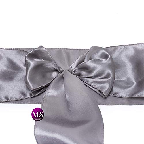 VDS Satin Chair Sashes Chair Cover Back Tie Sateen Bows Ribbon for Wedding Birthday Graduation Engagement Ceremony Event Party Banquet Venue Hotel All Dining Chair Decoration (50PC) (Silver Grey)