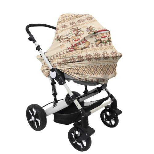 Image of Baby Car Seat Canopy Cover, Aztec Christmas Reindeer Nursing Cover