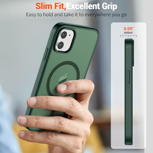 Image of SUPFINE Magnetic for iPhone 12 Mini Case & iPhone 13 Mini Case (Compatible with MagSafe) (Military Grade Drop Protection) Slim Translucent Matte Shockproof Phone Cover,Forest Green