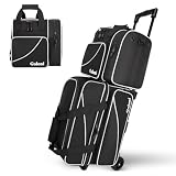Goloni 3 Ball Bowling Bag with Wheels, 2+1 Double Roller Bowling Bag with Shoe Compartment (US Size 15), 600D Polyester Bowling Bag with Removable Tote Bag for Bowling Accessories