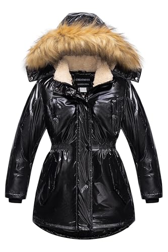Image of CREATMO US Girl's Long Winter Warm Parka Sherpa Trimmed Collar Puffer Ski Jacket Coat