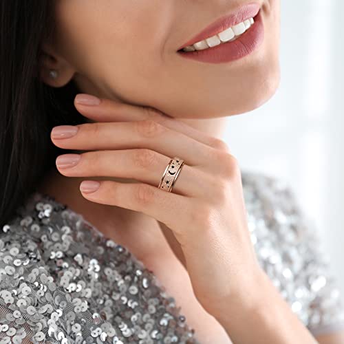 Alextina Spinner Rings For Women Kids Anxiety Relief-3Pcs 6Mm Stainless Steel Anxiety Rings Sand Blast Glitter Finish Moon Star Wedding Band Rose Gold Silver Lgbt Rainbow Fidget Rings thumb #4