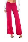 Hybrid & Company Women Hot Pink Palazzo Pants w/Fold Over Waist Band KPZ26932 Fuchsia L