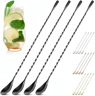 4 Pcs Bar Spoon Cocktail Mixing Spoon Set – 12" Stainless Steel with Twisted Spiral Handle Stirring Spoons, Good for Cocktails, Iced Tea, & Drink Mixing Lovers | Caviar Spoons