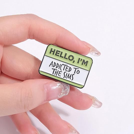 Image of ''Hello,I'm Addicted To The Sims'' Brooches Enamel Pin Cute Funny Dialog Lapel Pins Novelty Dialogue Badges Quotes Brooch Jewelry Gift Backpacks Hats Bags Clothes Decorative for Women Girls Boys